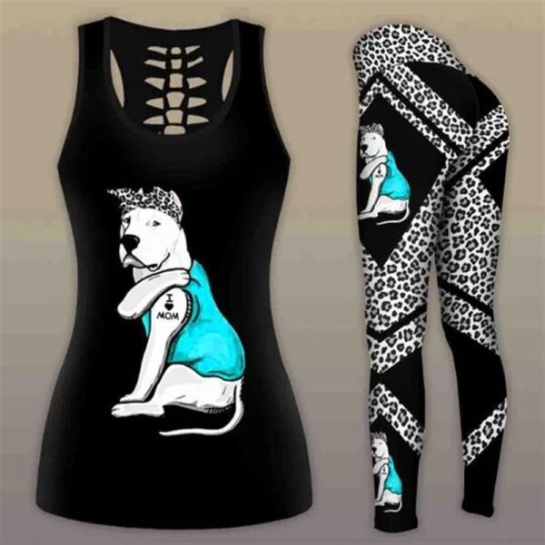 Dogo Argentino Dog Wear Blue Shirt Hollow Tanktop Legging Set Outfit – Casual Workout Sets – Dog Lovers Gifts For Him Or Her