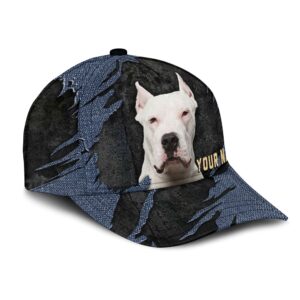 Dogo Argentino Jean Background Custom Name Cap Classic Baseball Cap All Over Print Gift For Dog Lovers 2 nvbmse