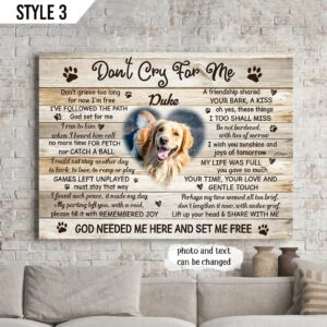 Don t Cry For Me Dog Horizontal Canvas Poster Poster To Print Dog Memorial Dog Memorial Gift 1