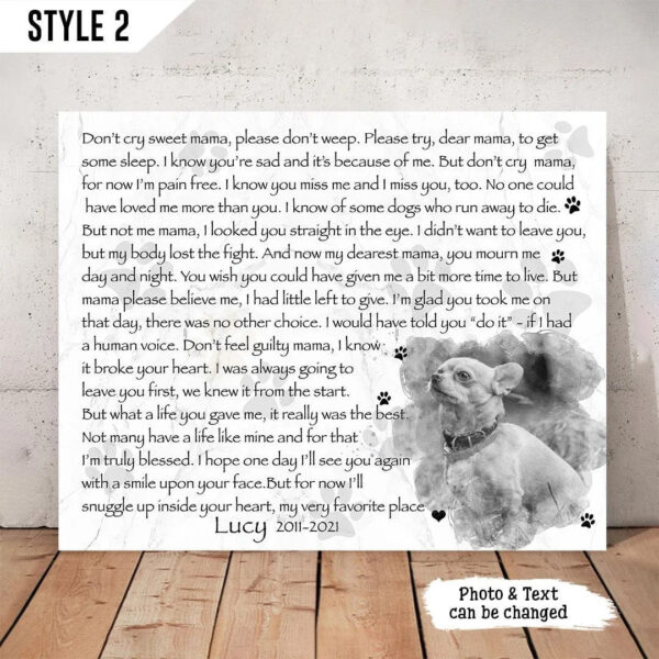 Personalized Poster & Canvas Don’t Cry Sweet Mama Dog Poem Printable Horizontal Canvas – Gift For Dog Lovers