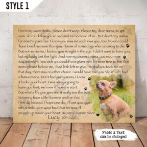 Don t Cry Sweet Mama Dog Poem Printable Horizontal Canvas Wall Art Canvas Gift For Dog Mom 1