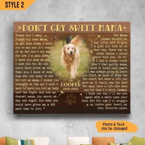 Don t Cry Sweet Mama Dog Poem Printable Matte Canvas Wall Canvas Art Gift For Dog Mom 1