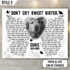 Don t Cry Sweet Sister Dog Poem Matte Canvas Poster Canvas Painting Gift For Dog Lovers 1