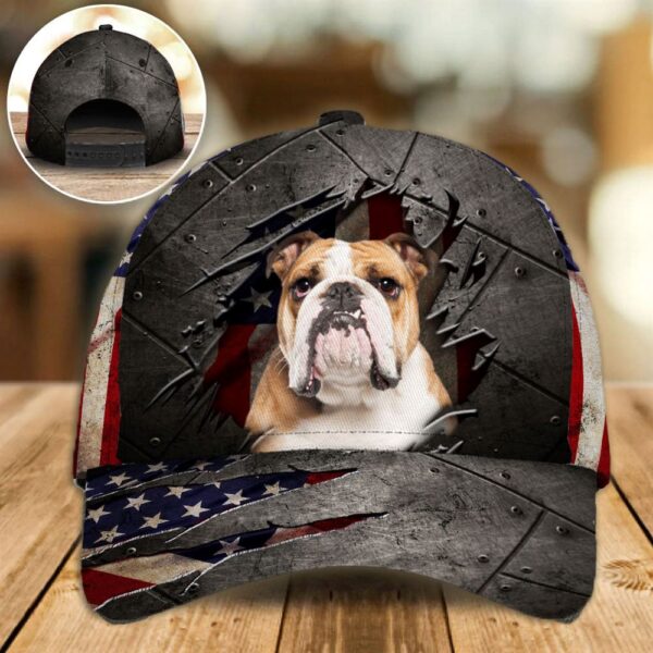 English BullDog On The American Flag Cap Custom Photo – Hats For Walking With Pets – Gifts Dog Caps For Friends