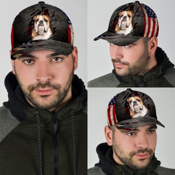 English BullDog On The American Flag Cap Custom Photo – Hats For Walking With Pets – Gifts Dog Caps For Friends