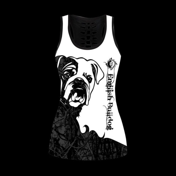 English Bulldog Black Tattoos Hollow Tanktop Legging Set Outfit – Casual Workout Sets – Dog Lovers Gifts For Him Or Her