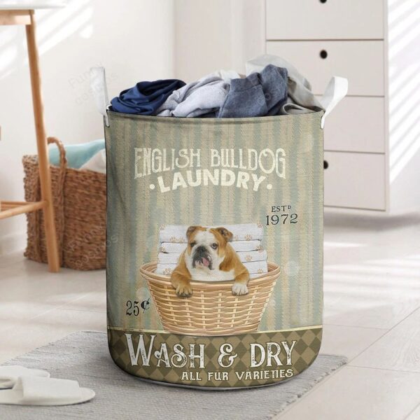 English Bulldog Dog Wash & Dry Laundry Basket – Christmas Gift – Storage Basket – Dog Memorial Gift