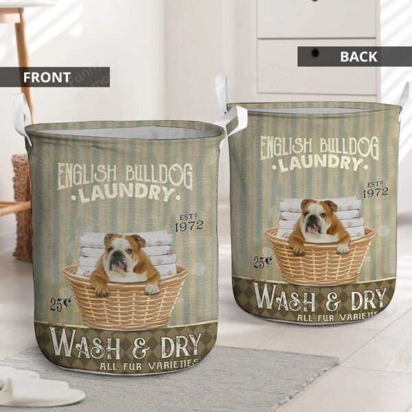 English Bulldog Dog Wash & Dry Laundry Basket – Christmas Gift – Storage Basket – Dog Memorial Gift