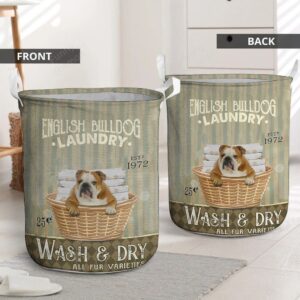 English Bulldog Dog Wash Dry Laundry Basket Dog Laundry Basket Christmas Gift For Her Home Decor 1
