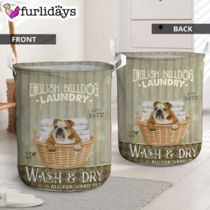 English Bulldog Dog Wash Dry Laundry Basket Home Decor Storage Basket Dog Memorial Gift 1