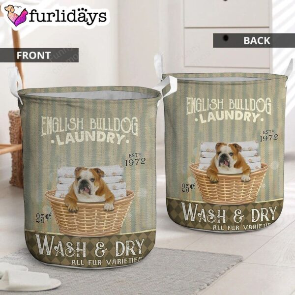 English Bulldog Dog Wash & Dry Laundry Basket – Home Decor – Storage Basket – Dog Memorial Gift