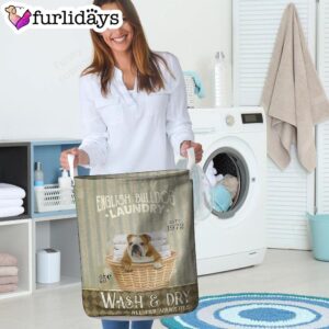 English Bulldog Dog Wash Dry Laundry Basket Home Decor Storage Basket Dog Memorial Gift 2