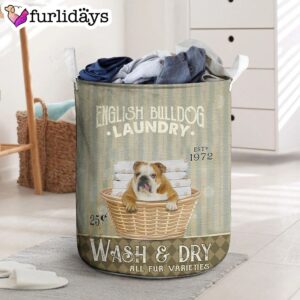 English Bulldog Dog Wash Dry Laundry Basket Home Decor Storage Basket Dog Memorial Gift 3