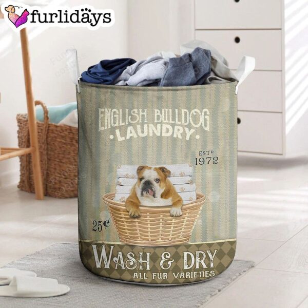 English Bulldog Dog Wash & Dry Laundry Basket – Home Decor – Storage Basket – Dog Memorial Gift