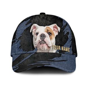 English Bulldog Jean Background Custom Name Cap Classic Baseball Cap All Over Print Gift For Dog Lovers 1 s9wjmc