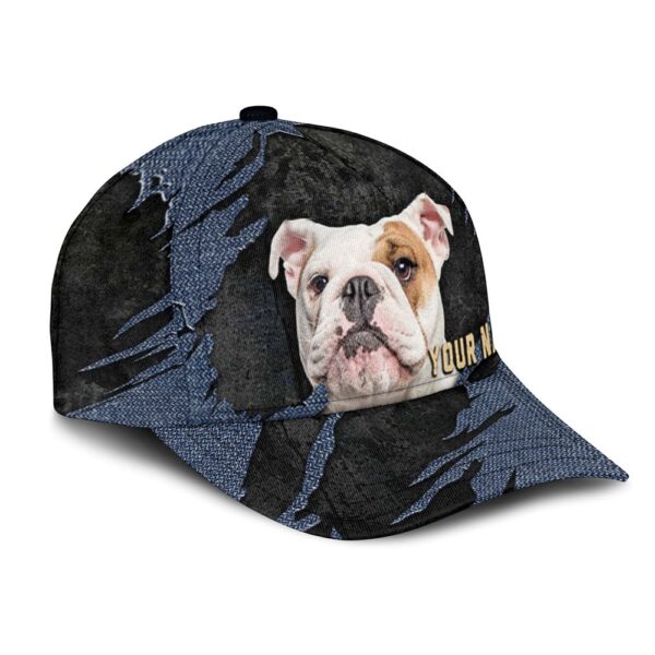 English Bulldog Jean Background Custom Name & Photo Dog Cap – Classic Baseball Cap All Over Print – Gift For Dog Lovers