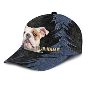 English Bulldog Jean Background Custom Name Cap Classic Baseball Cap All Over Print Gift For Dog Lovers 3 llr9xm