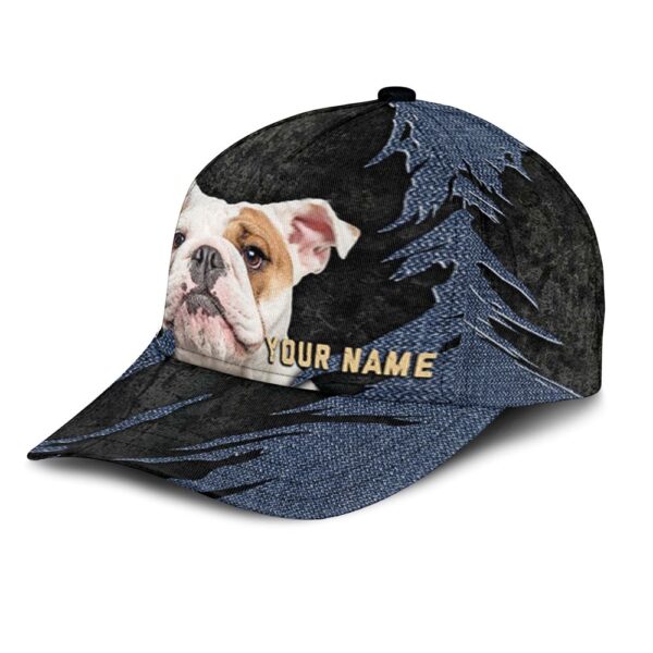 English Bulldog Jean Background Custom Name & Photo Dog Cap – Classic Baseball Cap All Over Print – Gift For Dog Lovers