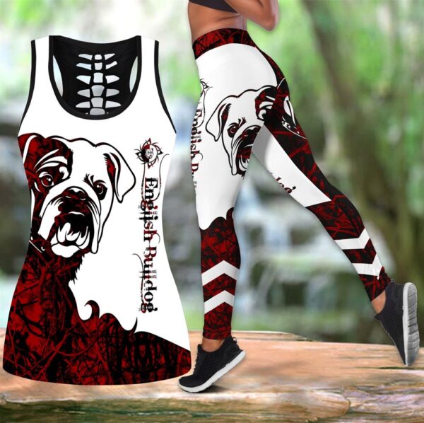 English Bulldog Tattoos Hollow Tanktop Legging Set Outfit – Casual Workout Sets – Dog Lovers Gifts For Him Or Her