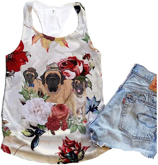 English Mastiff Dog Flower Autumn Tank Top – Summer Casual Tank Tops For Women – Gift For Young Adults