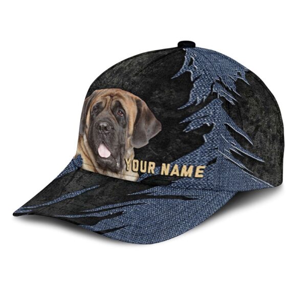 English Mastiff Jean Background Custom Name & Photo Dog Cap – Classic Baseball Cap All Over Print – Gift For Dog Lovers