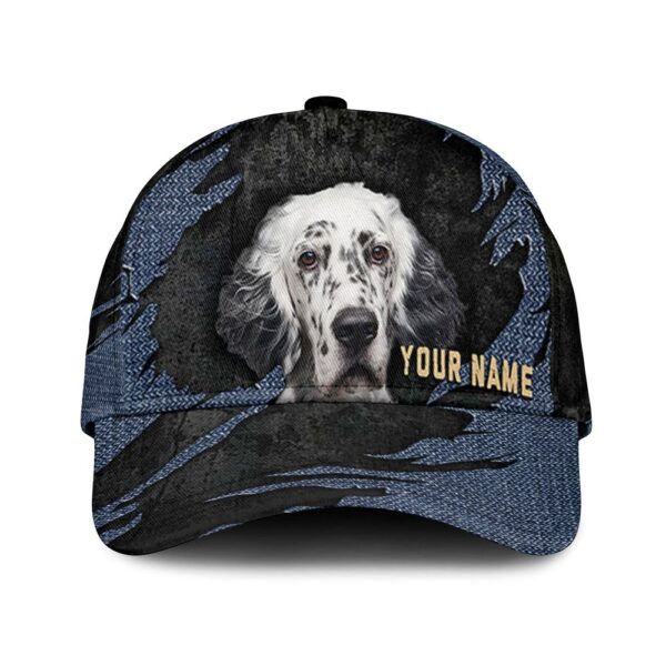 English Setter Jean Background Custom Name & Photo Dog Cap – Classic Baseball Cap All Over Print – Gift For Dog Lovers