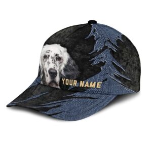 English Setter Jean Background Custom Name Cap Classic Baseball Cap All Over Print Gift For Dog Lovers 3 iwfraz