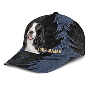 English Springer Spaniel Jean Background Custom Name Cap Classic Baseball Cap All Over Print Gift For Dog Lovers 3 tha4gh