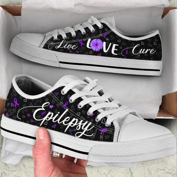 Epilepsy Shoes Live Love Cure Ribbon Heart Low Top Shoes – Best Gift For Men And Women – Sneaker For Walking