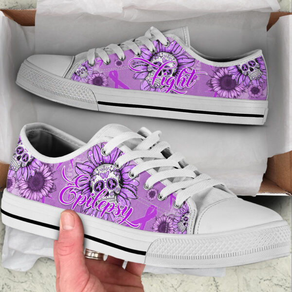 Epilepsy Shoes Skull Flower Low Top Shoes – Best Gift For Men And Women – Cancer Awareness Shoes