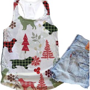 Field Spaniel Dog Snowflake Christmas Plaid Flannel Tank Top Summer Casual Tank Tops For Women Gift For Young Adults 1 sc5s7w