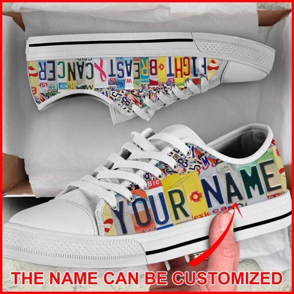 Fight Breast Cancer Shoes License Plates Canvas Shoes – Personalized Custom – Best Gift For Men And Women