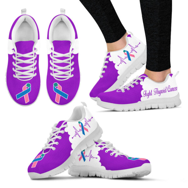 Fight Thyroid Cancer Shoes Purple White Sneaker Walking Shoes – Best Shoes For Men And Women – Cancer Awareness Shoes