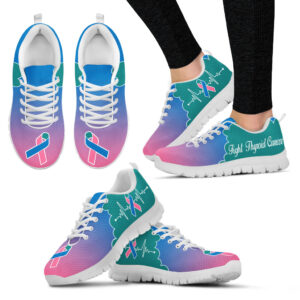 Fight Thyroid Cancer Shoes Teal Pink Blue Sneaker Walking Shoes Best Shoes For Men And Women Cancer Awareness Shoes 1