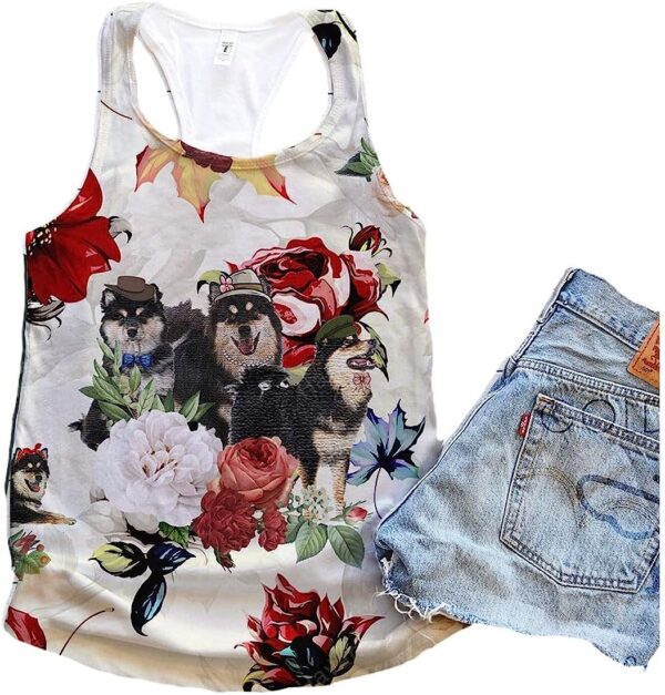 Finnish Lapphund Dog Flower Autumn Tank Top – Summer Casual Tank Tops For Women – Gift For Young Adults