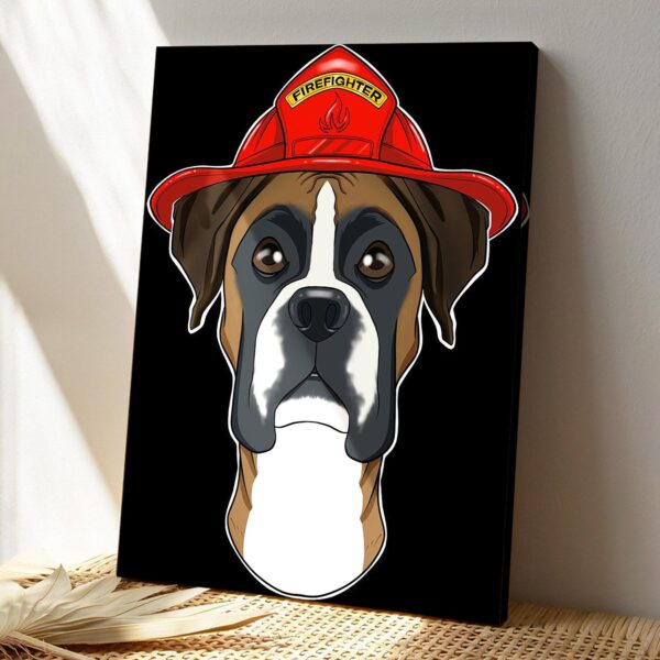 Boxer Canine – Firefighter – Dog Pictures – Dog Canvas Poster – Dog Wall Art – Gifts For Dog Lovers – Furlidays