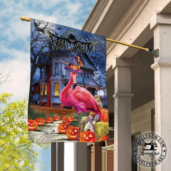 Flamingo Happy Halloween Flag – Flags For The Garden – Backyard Outdoor Flag