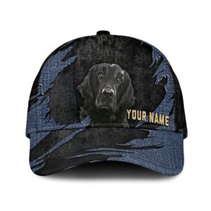 Flat Coated Retriever Jean Background Custom Name Cap Classic Baseball Cap All Over Print Gift For Dog Lovers 1 t4hdub