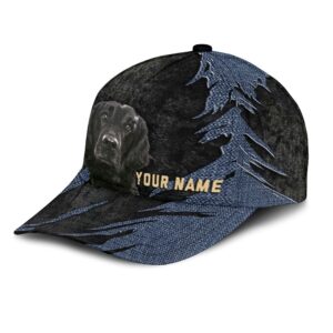 Flat Coated Retriever Jean Background Custom Name Cap Classic Baseball Cap All Over Print Gift For Dog Lovers 3 hdr75m