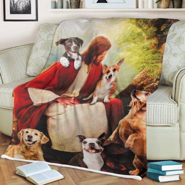 Dog Blankets – God Surrounded By Dogs Angels – Dog In Blanket – Dog Throw Blanket – Furlidays