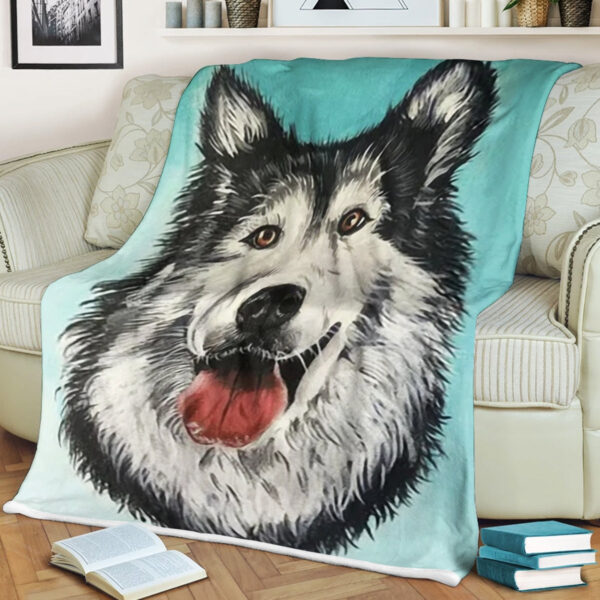 Dog Throw Blanket – Dog Painting Blanket – Husky Face – Dog Face Blanket – Furlidays