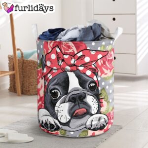 Floral Boston Terrier Laundry Basket –…