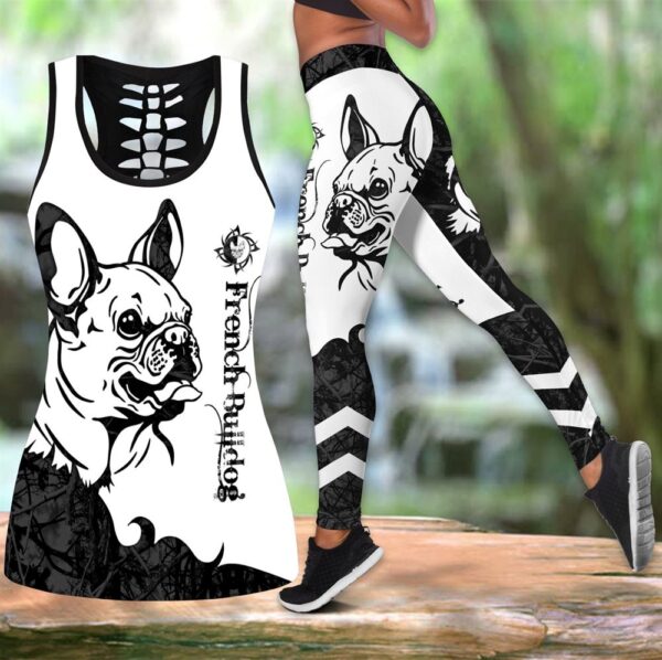 French Bulldog Black Tattoos Hollow Tanktop Legging Set Outfit – Casual Workout Sets – Dog Lovers Gifts For Him Or Her