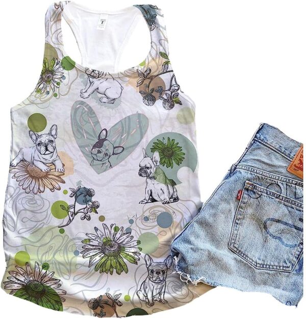 French Bulldog Green Flower Garden Tank Top – Summer Casual Tank Tops For Women – Gift For Young Adults