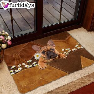French Bulldog Holding Daisy Doormat Pet Welcome Mats Unique Gifts Doormat 2