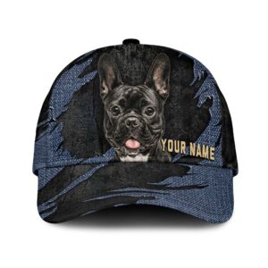 French Bulldog Jean Background Custom Name Cap Classic Baseball Cap All Over Print Gift For Dog Lovers 1 csbsok