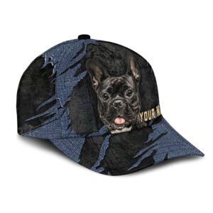 French Bulldog Jean Background Custom Name Cap Classic Baseball Cap All Over Print Gift For Dog Lovers 2 axmet3