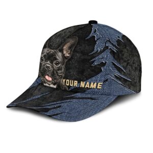 French Bulldog Jean Background Custom Name Cap Classic Baseball Cap All Over Print Gift For Dog Lovers 3 mxekoj