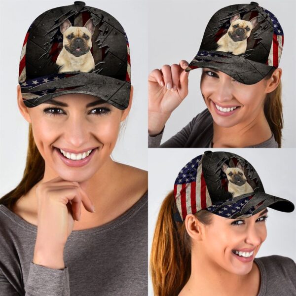 French Bulldog On The American Flag Cap Custom Photo – Hats For Walking With Pets – Gifts Dog Caps For Friends