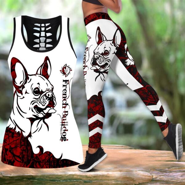 French Bulldog Red Tattoos Hollow Tanktop Legging Set Outfit – Casual Workout Sets – Dog Lovers Gifts For Him Or Her
